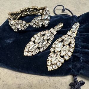 NWOT J.Crew Art Deco Gold, Bronze Crystal Glass Statement Bracelet & Earring set